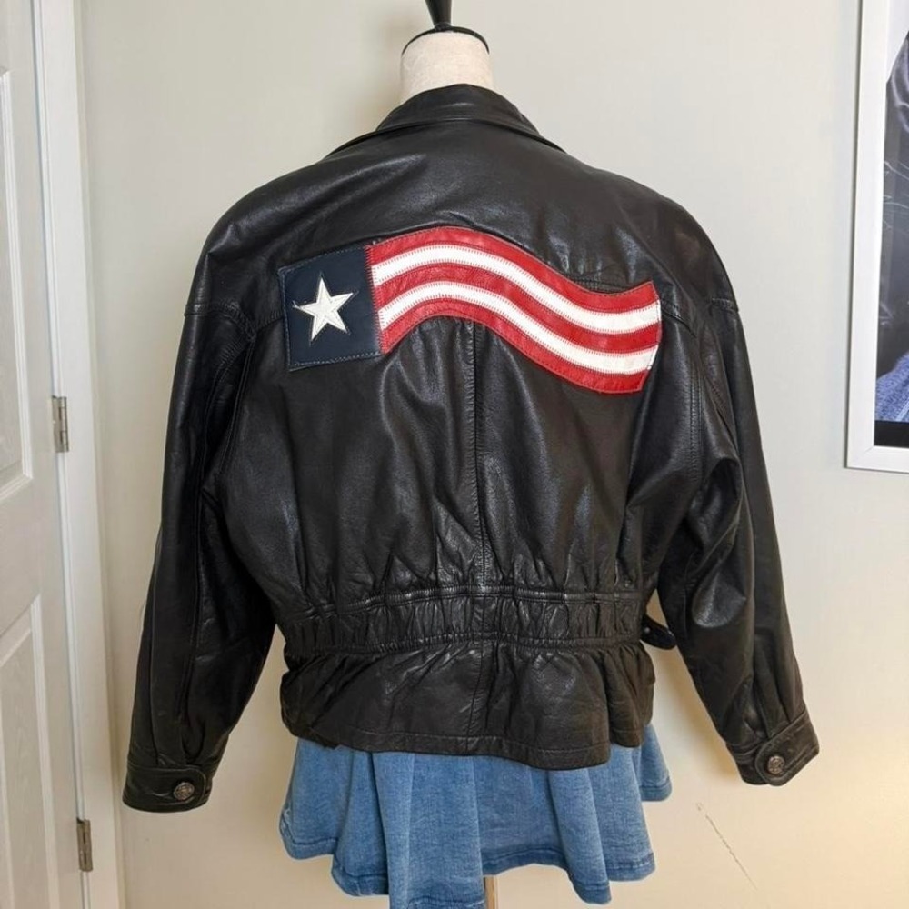 Vintage wilson's Black leather biker jacket with American flag patch